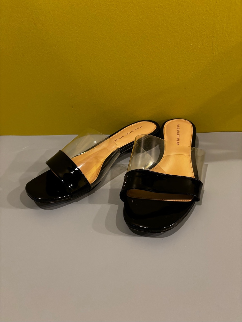 Black patent leather Clear vinyl Slide Sandals0223